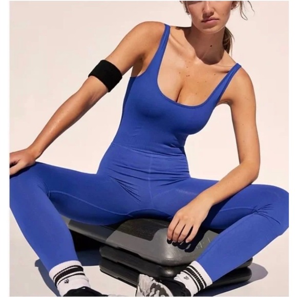 Free People Good Karma Onesie Blue Sleeveless Activewear Jumpsuit - Picture 1 of 6